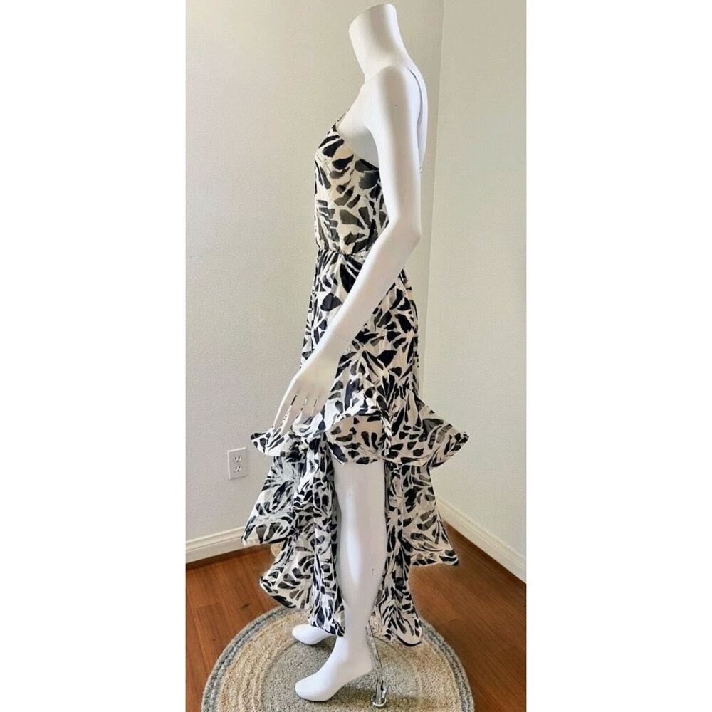 Alexis NWT Cream & Black Botanical Dress | Flowing Asymmetrical Luxe Size Small - Picture 4 of 9